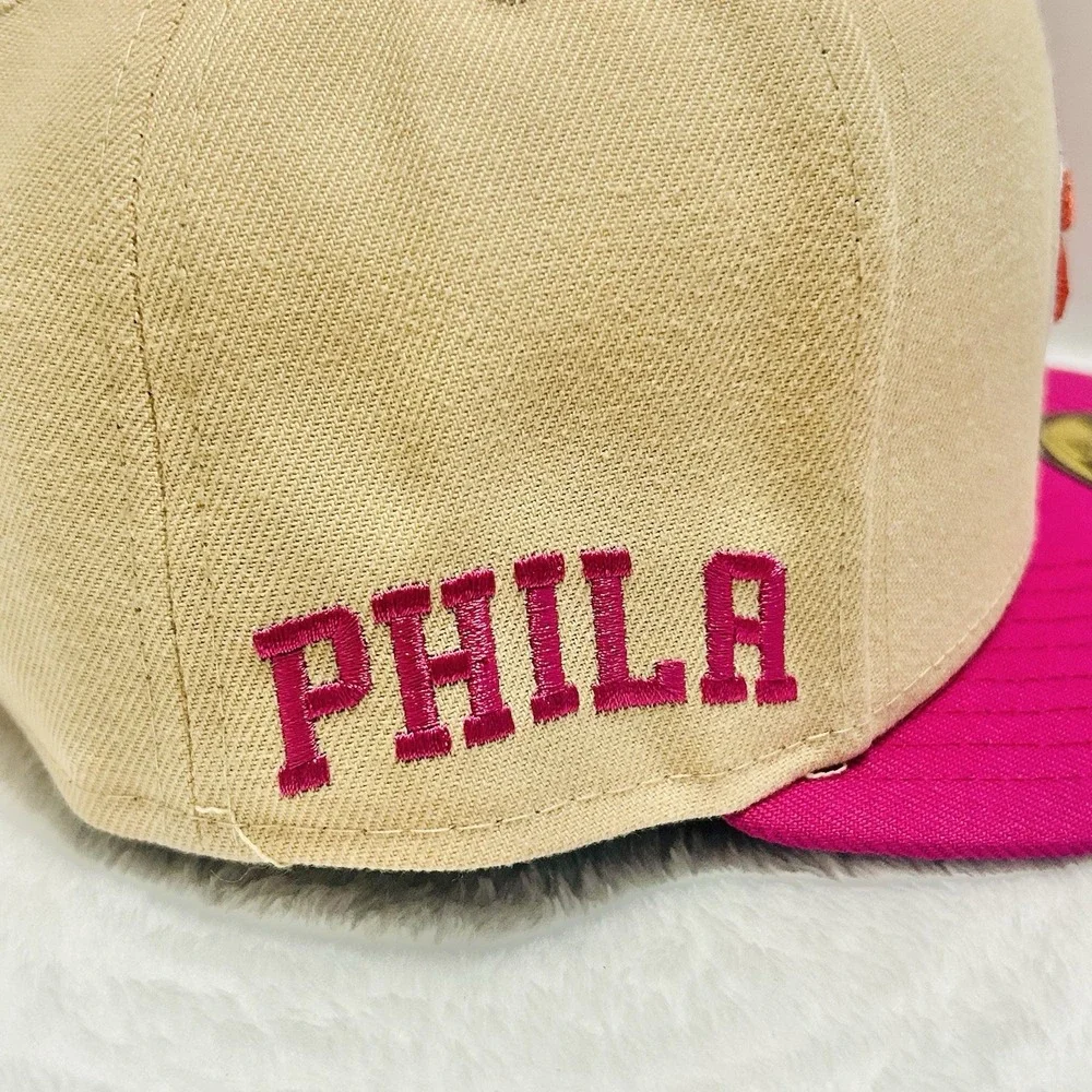 New Era Philadelphia 76ers Passion Mango 59FIFTY Fitted Hat Cap 7 1/4 Orange NBA